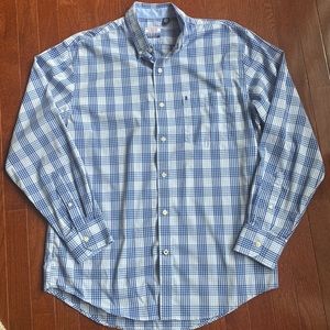 Izod Non-Iron Stretch Blue Plaid Button Up Shirt